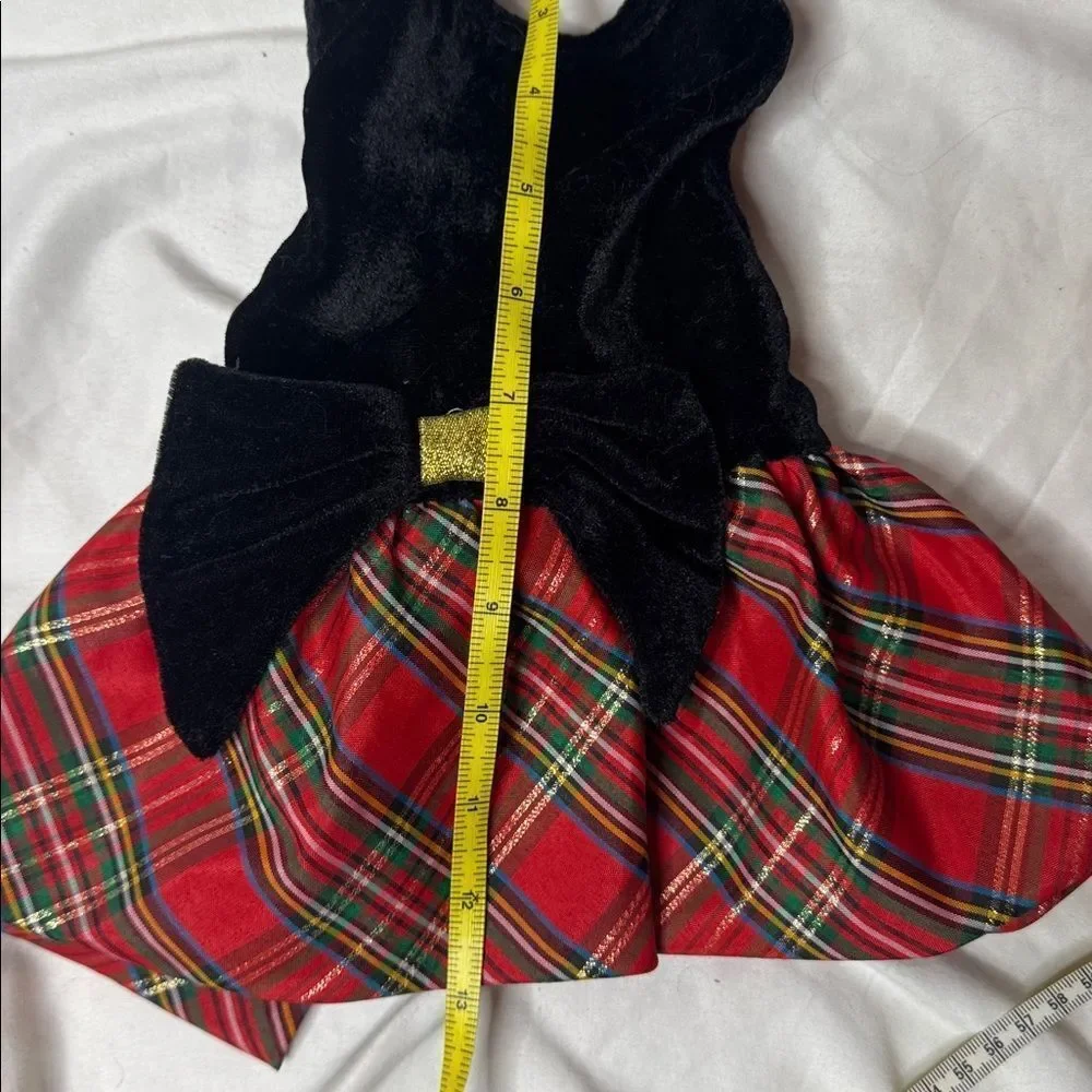 Dog Black Velvet and‎ Red Plaid Holiday Dog Dress.